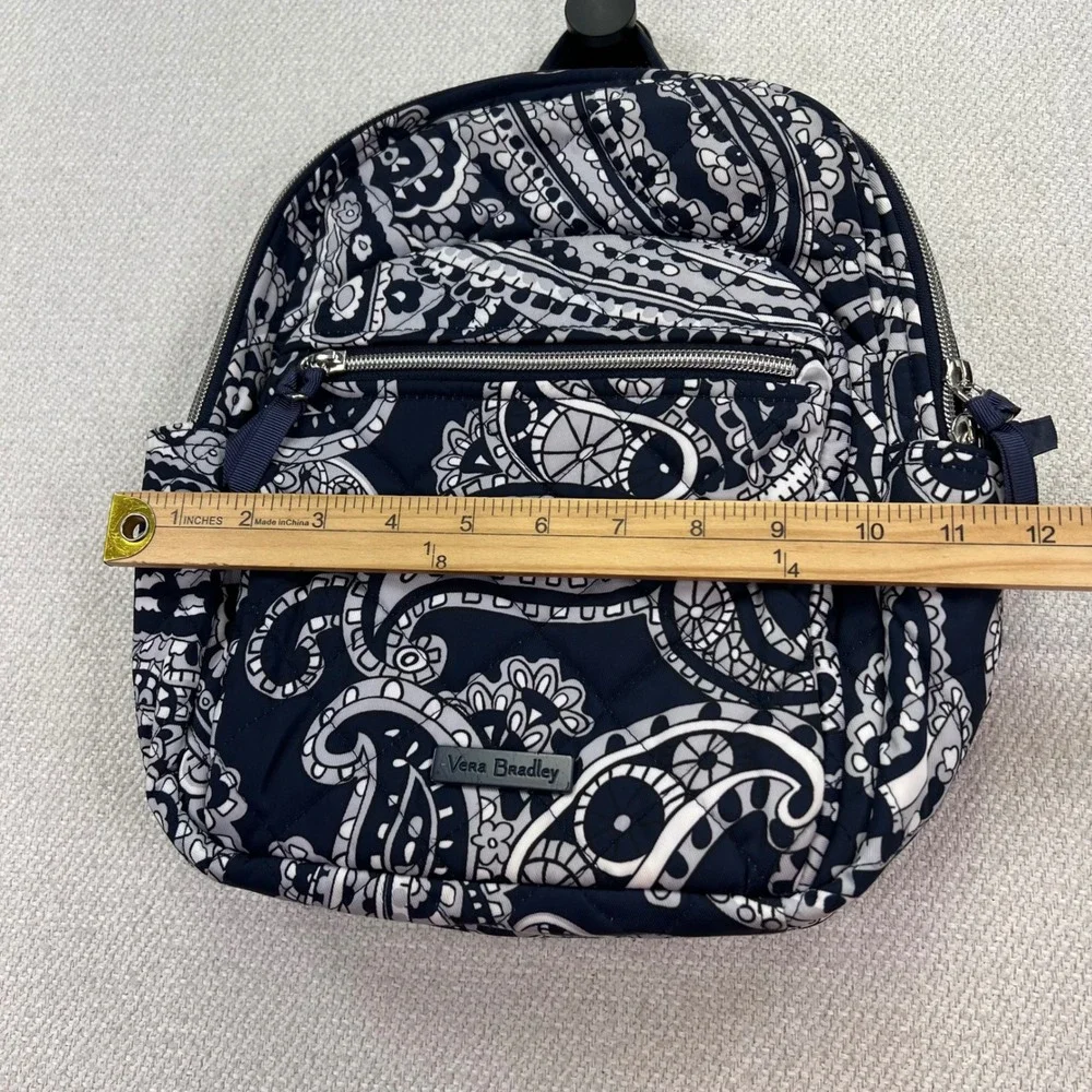 Vera Bradley Iconic Small Backpack Deep Night Paisley Quilted Cotton Navy Travel